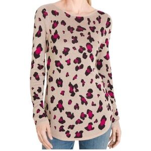Chicos Leopard Cheetah Print‎ Brown and Pink Sweater